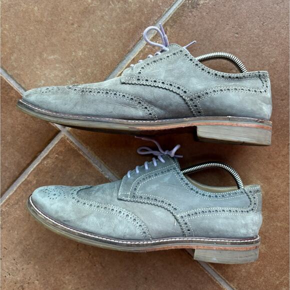 Kurt Geiger London Mens Gray Leather Wing Tip Dress Shoes size 42 US size 9 - Picture 5 of 16